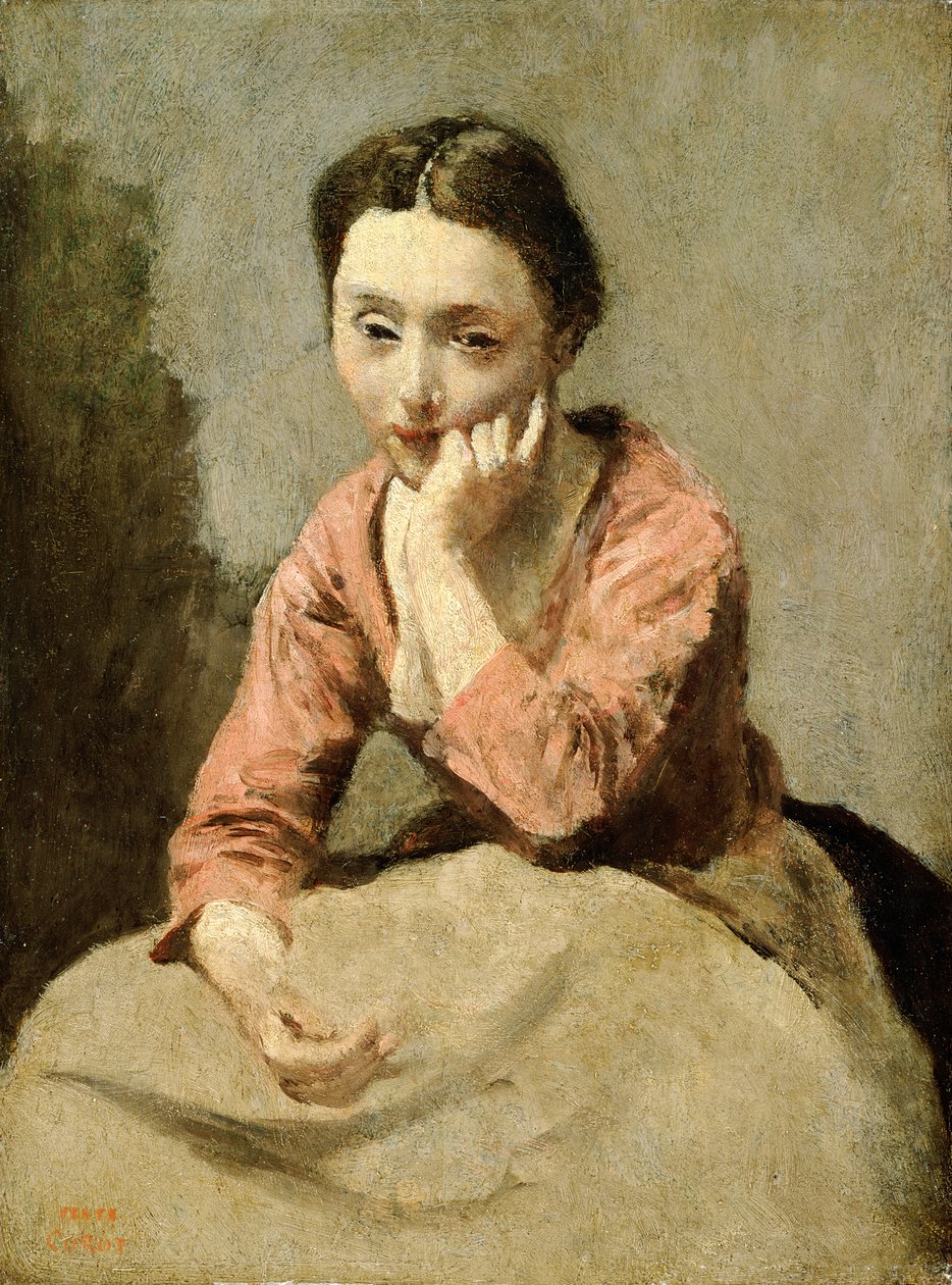 Nő rózsaszín blúzban (olaj, vászon) alkotó: Jean Baptiste Camille Corot