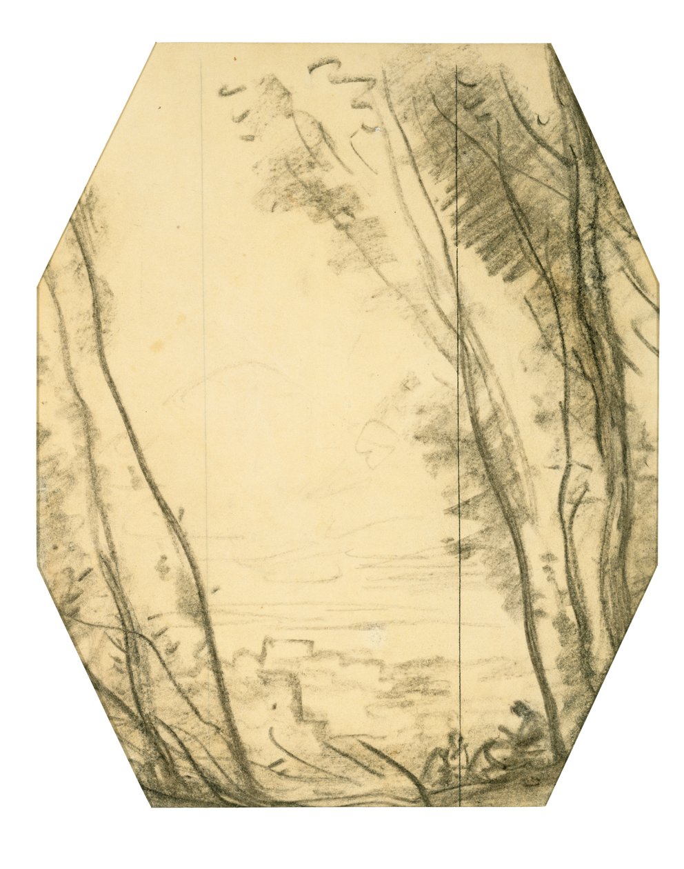 Woodland Scene (szén szőtt papíron, eperfa papírral bélelve) alkotó: Jean Baptiste Camille Corot