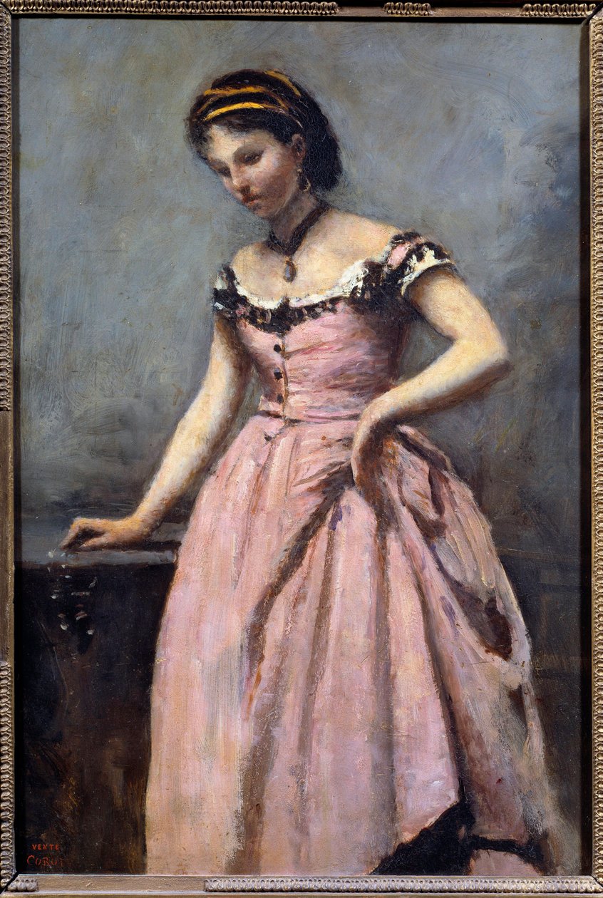 Fiatal lány rózsaszín ruhás festmény Camille Corot (1796-1875) 19. századi V. 0,46x0,32 m Párizs, Muse d