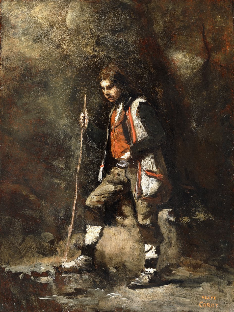 fiatal olasz fiú a hegyen; Fiatal olasz Patre a hegyben, 1845-55 körül alkotó: Jean Baptiste Camille Corot