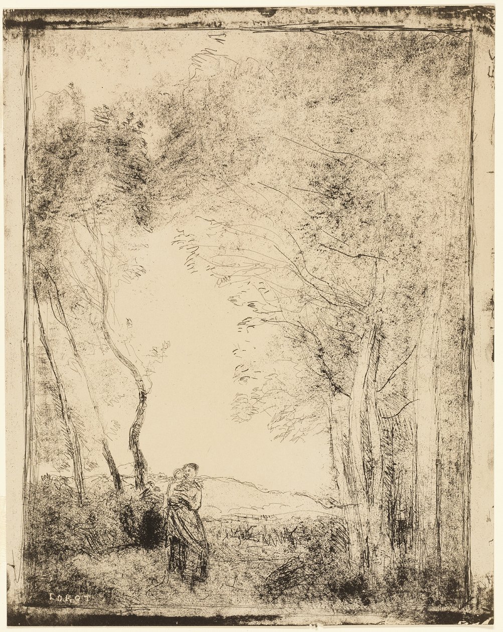 Fiatal anya az erdő szélén alkotó: Jean Baptiste Camille Corot