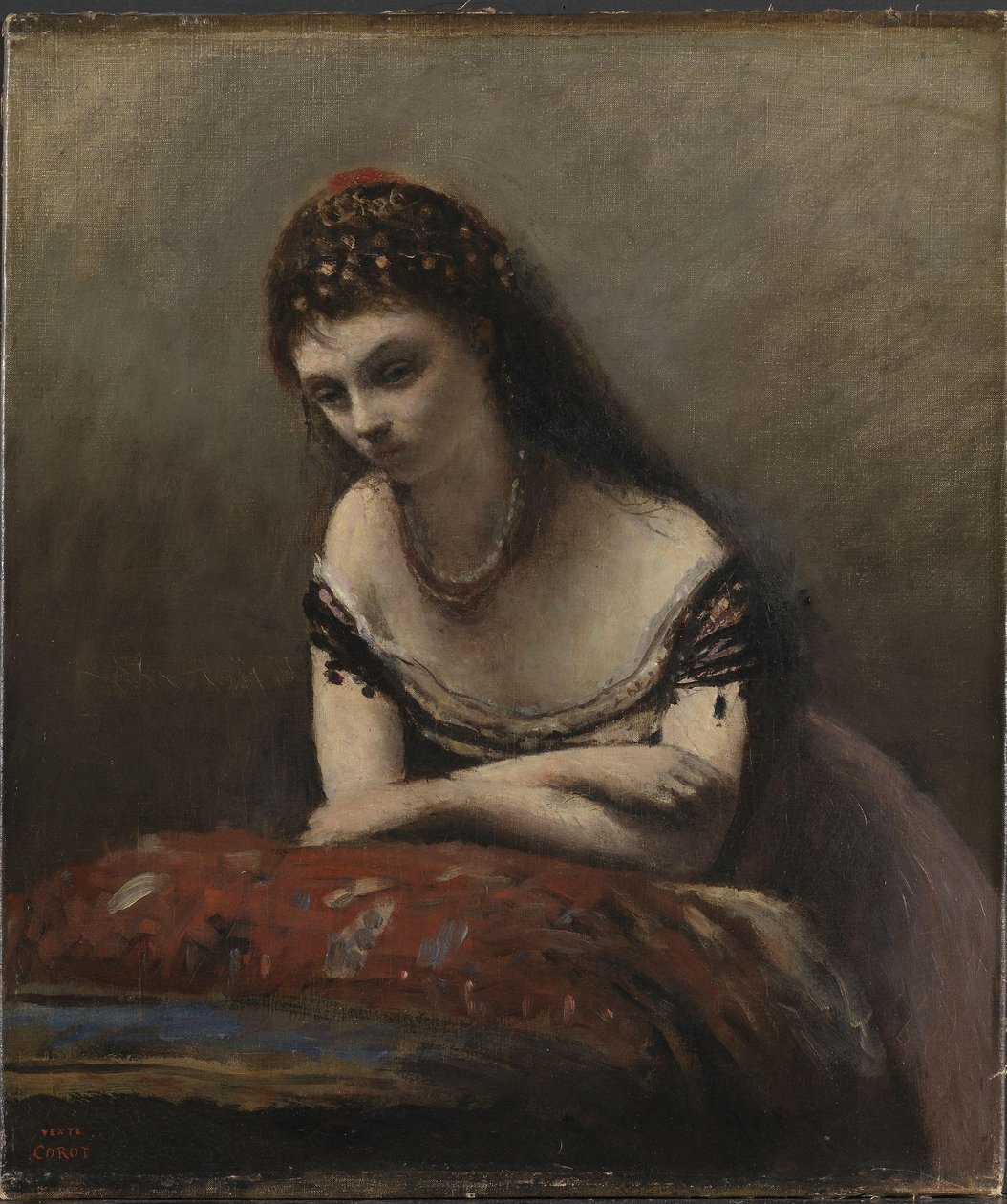 Fiatal nő egy párnára támaszkodva, 1870-72 körül (olaj, vászon) alkotó: Jean Baptiste Camille Corot