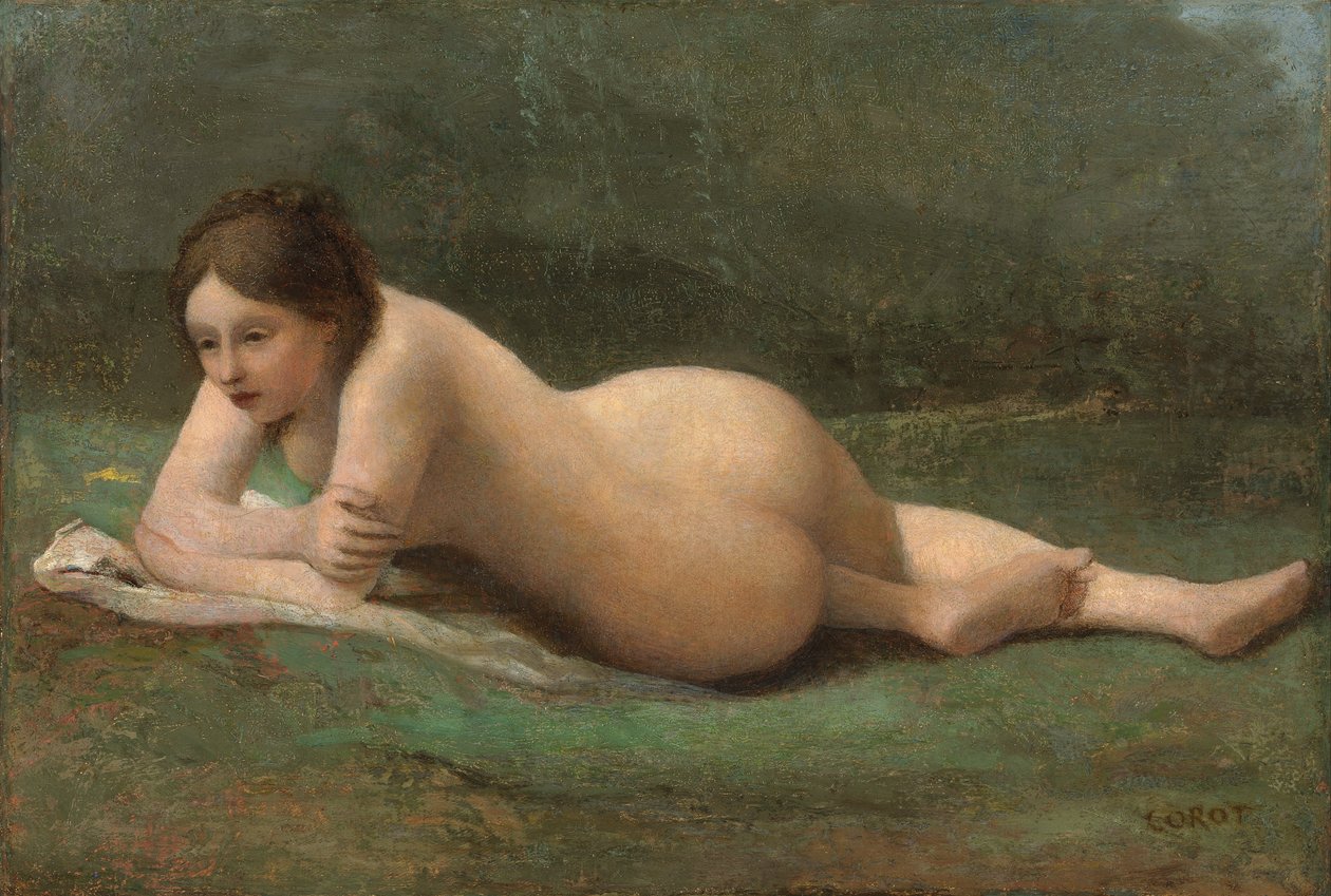 Fiatal nő fekve a fűben, 1850-60 körül alkotó: Jean Baptiste Camille Corot