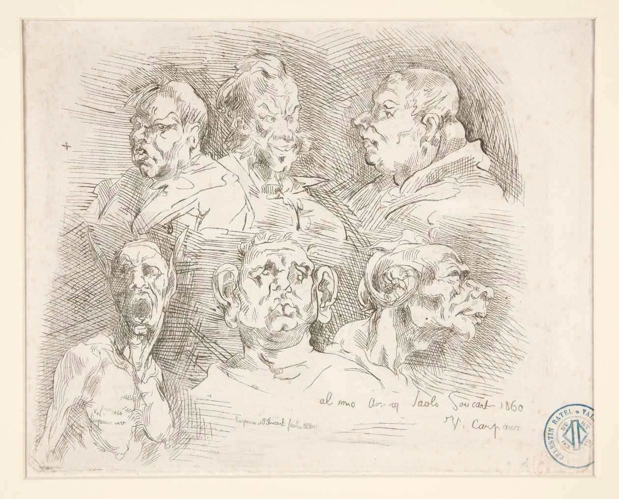 Vázlatok groteszk fejekről alkotó: Jean Baptiste Carpeaux