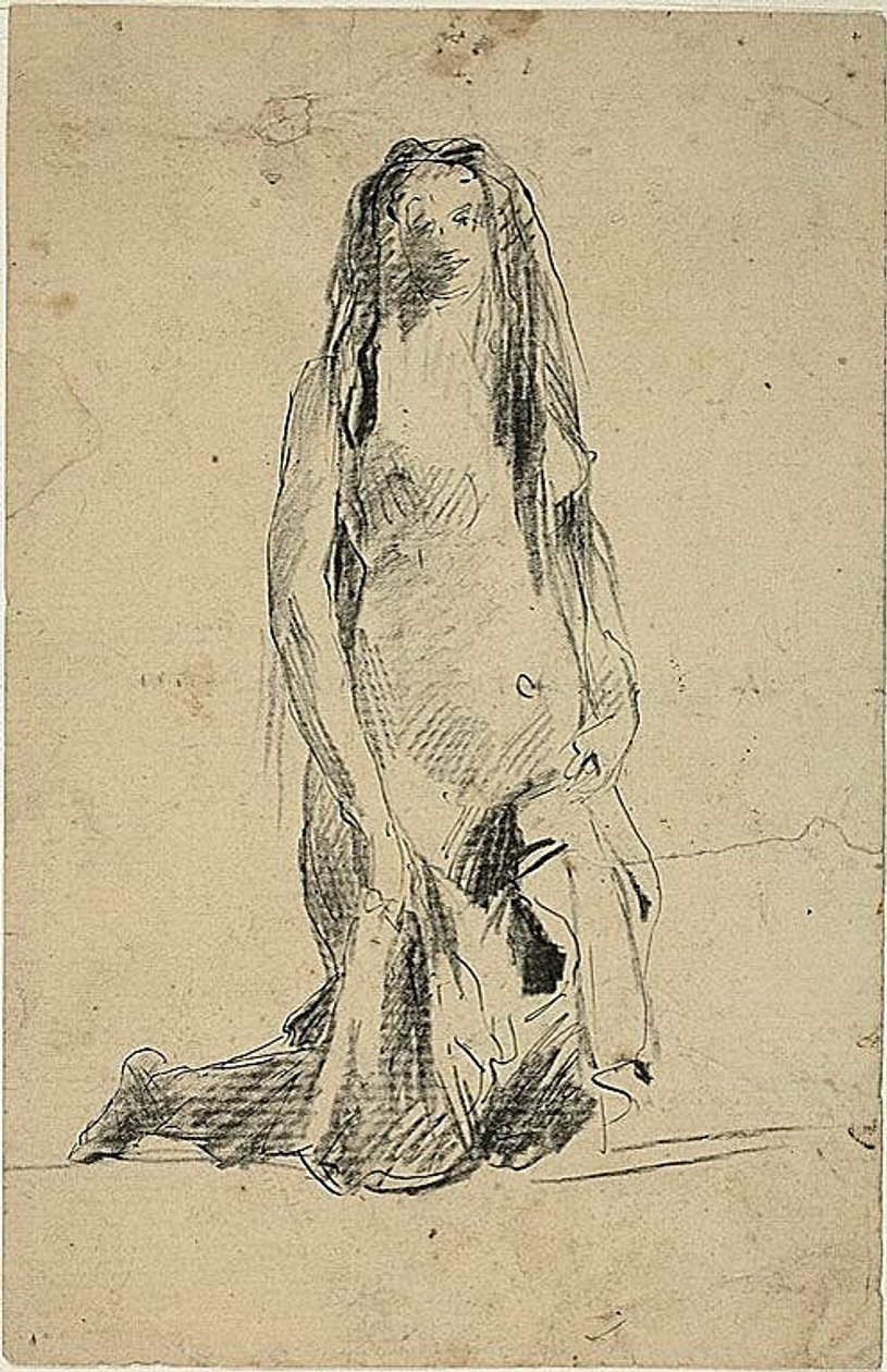Térdelő meztelen nő drapériával alkotó: Jean Baptiste Carpeaux