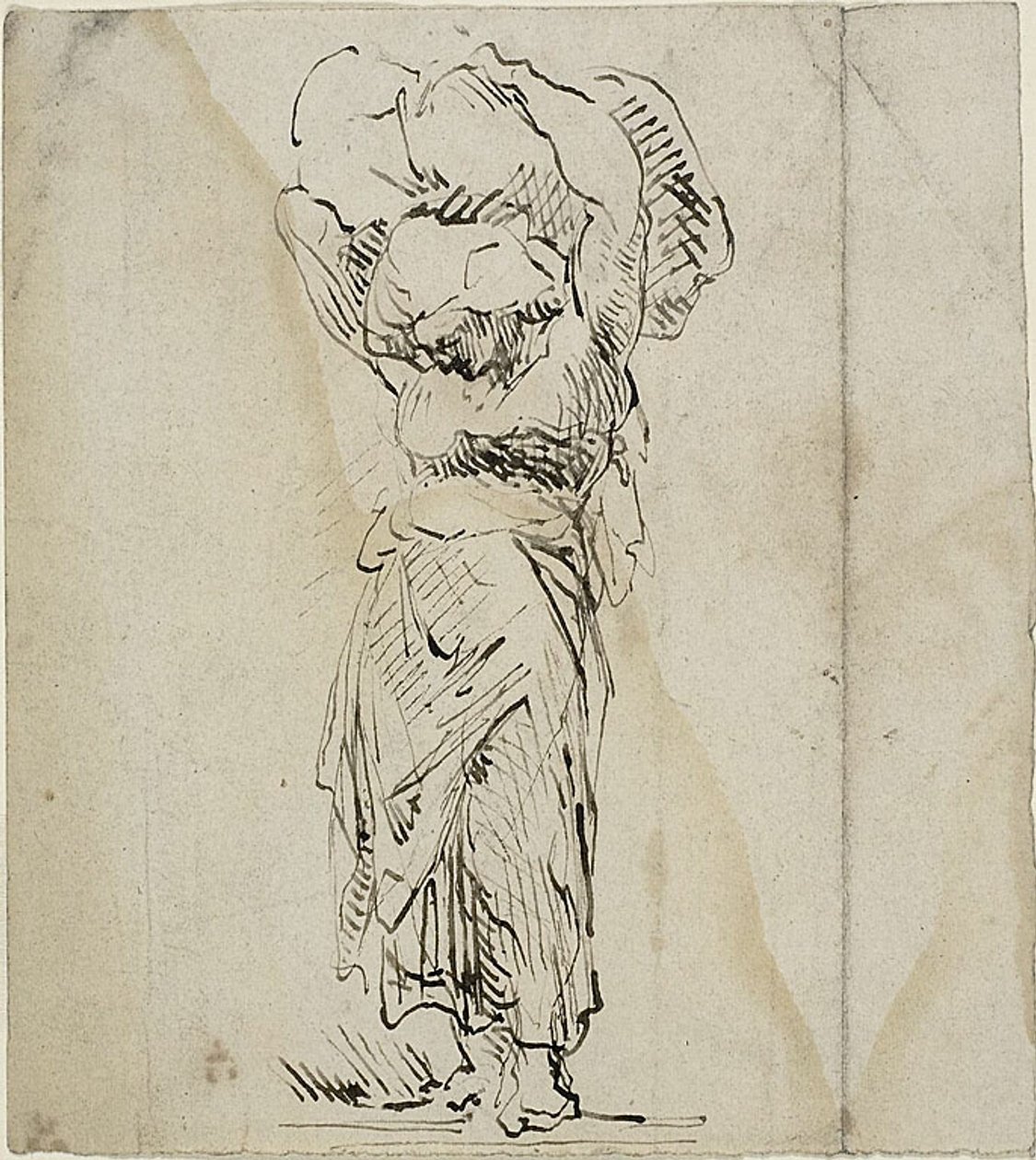 Álló női alak, aki egy nagy csomagot cipel alkotó: Jean Baptiste Carpeaux
