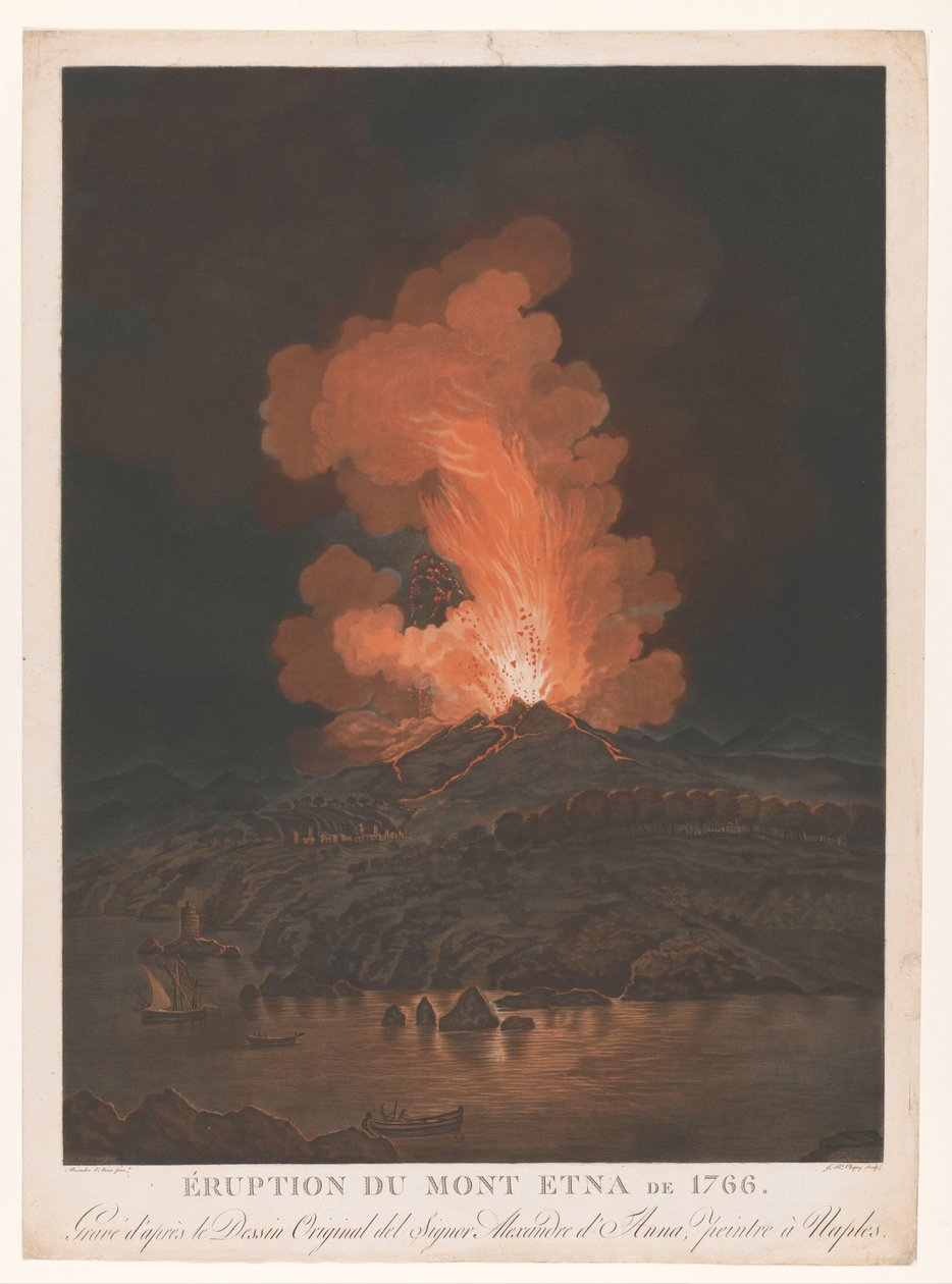 Uitbarsting van de Etna Az Etna kitörése 1766-ban (cím a tárgyon) alkotó: Jean Baptiste Chapuy