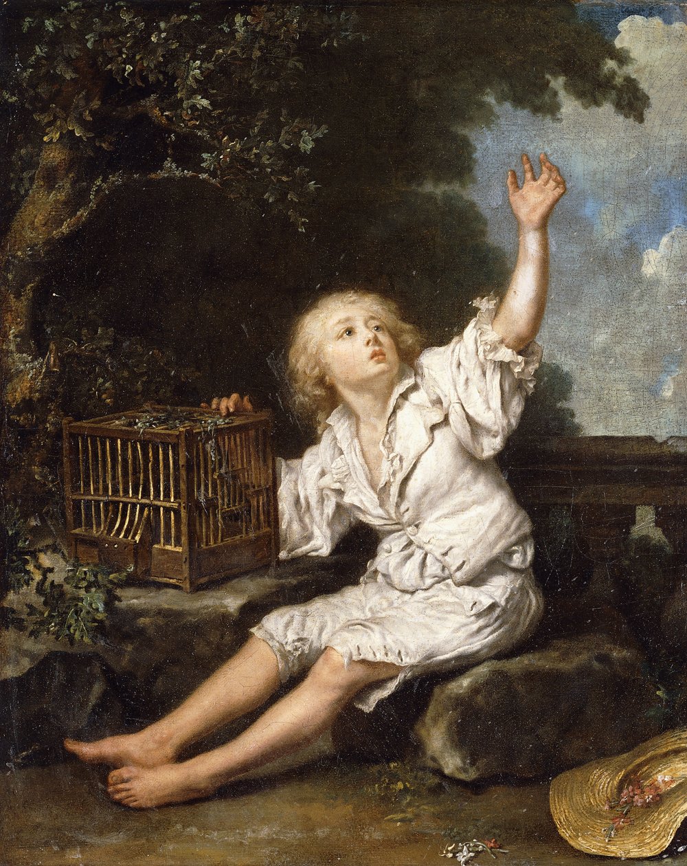 Egy fiú üres madárkalitkával, alkotó: Jean Baptiste Charpentier
