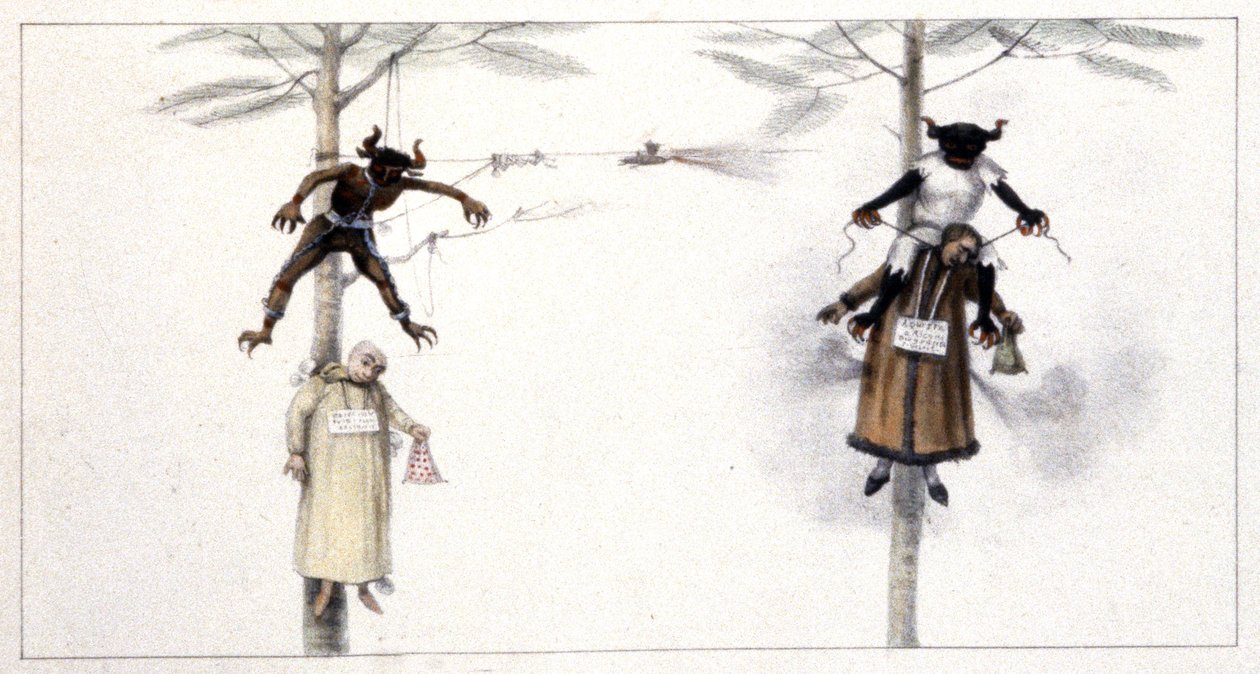 Brazília: 1839. nagyszombaton elégetett baba Júdás és Ördög képmása mellett (metszet) alkotó: Jean Baptiste Debret