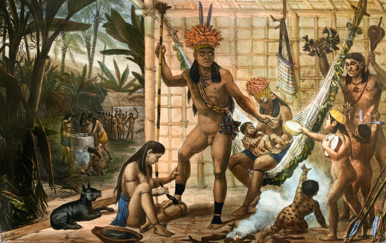 Egy camacan törzsfőnök családja ünnepre készülődik alkotó: Jean Baptiste Debret