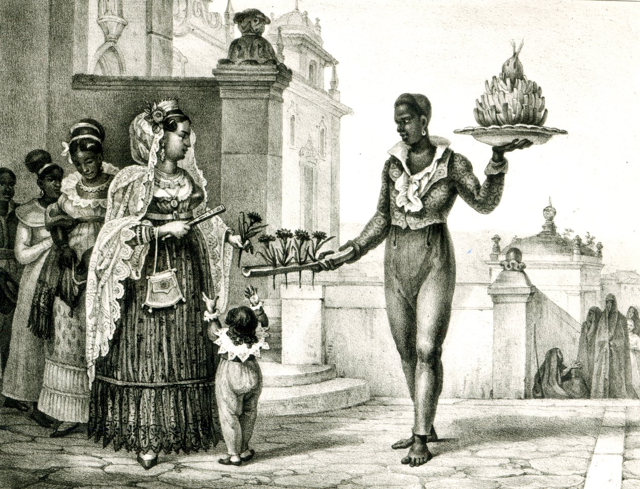 Virágárus a templomajtó előtt, a „Voyage Pittoresque et Historique au Bresil”-ből, alkotó: Jean Baptiste Debret