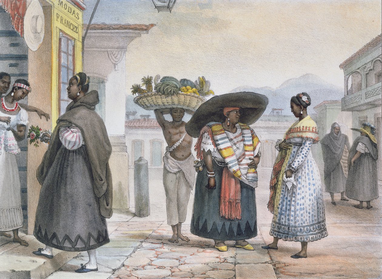 Szabad negresszek, akik munkájukból keresnek megélhetést, a „Voyage Pittoresque et Historique au Bresil” című művéből, 1839 (színes metszet) alkotó: Jean Baptiste Debret