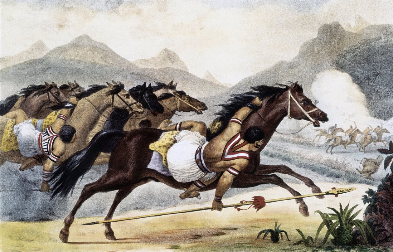Guaycuru indiánok lóháton, festői és történelmi utazást szerveznek Brazíliába, Brazíliába alkotó: Jean Baptiste Debret