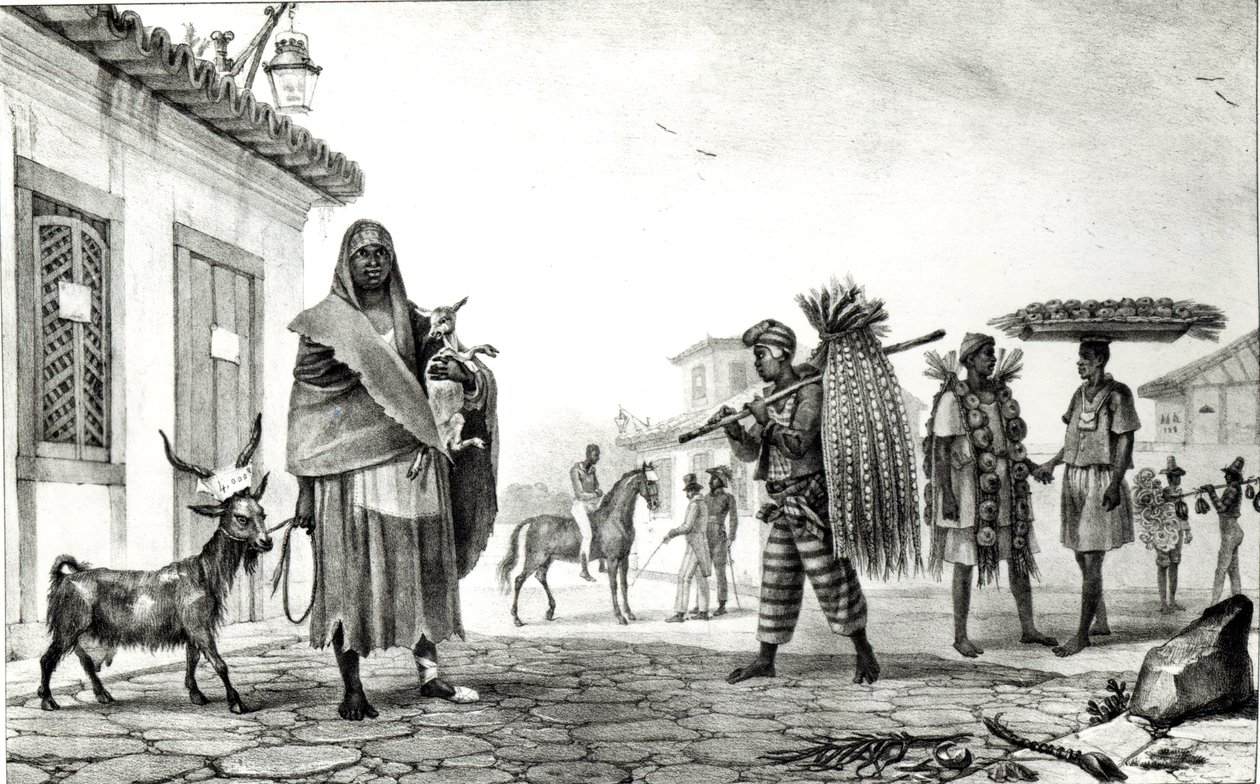 Kiadó ház, ló és kecske eladó a „Voyage Pittoresque et Historique au Bresil”-től, alkotó: Jean Baptiste Debret