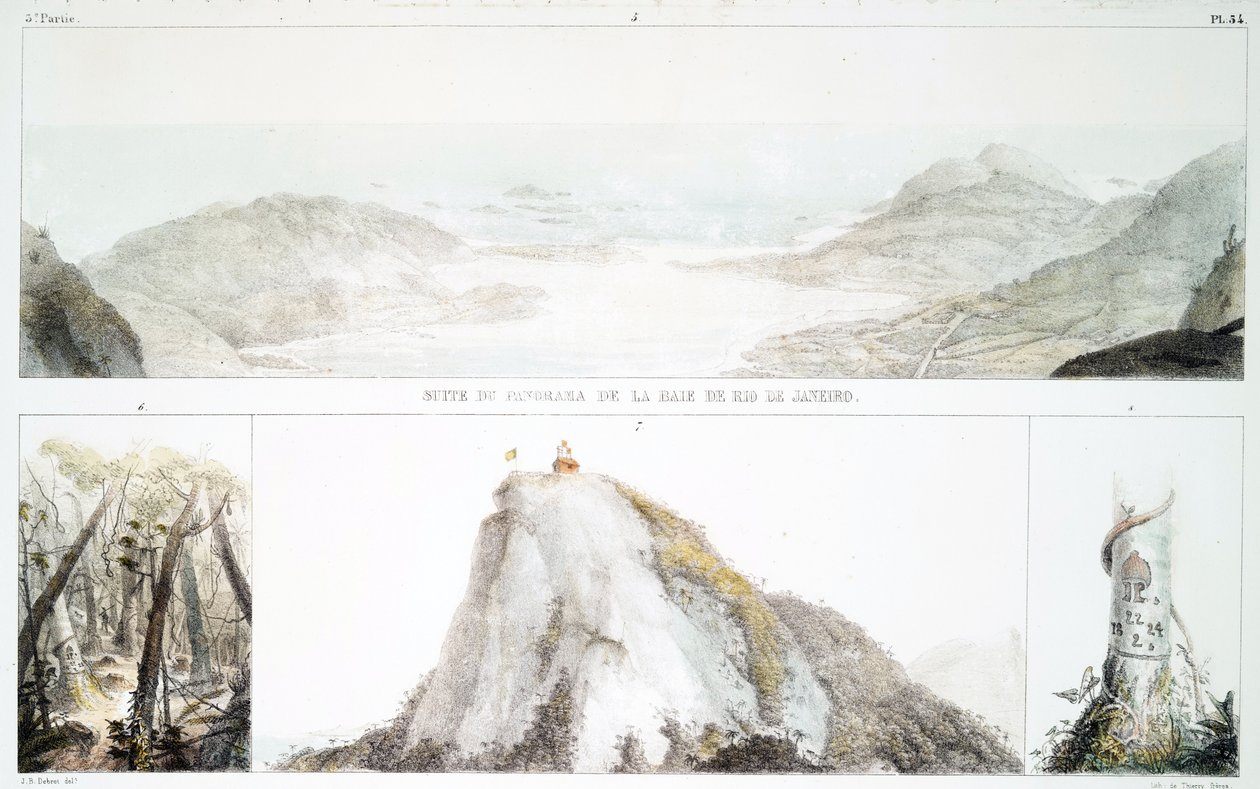 Panoráma a Rio de Janeiro-i öbölre (kézzel színezett litho) alkotó: Jean Baptiste Debret