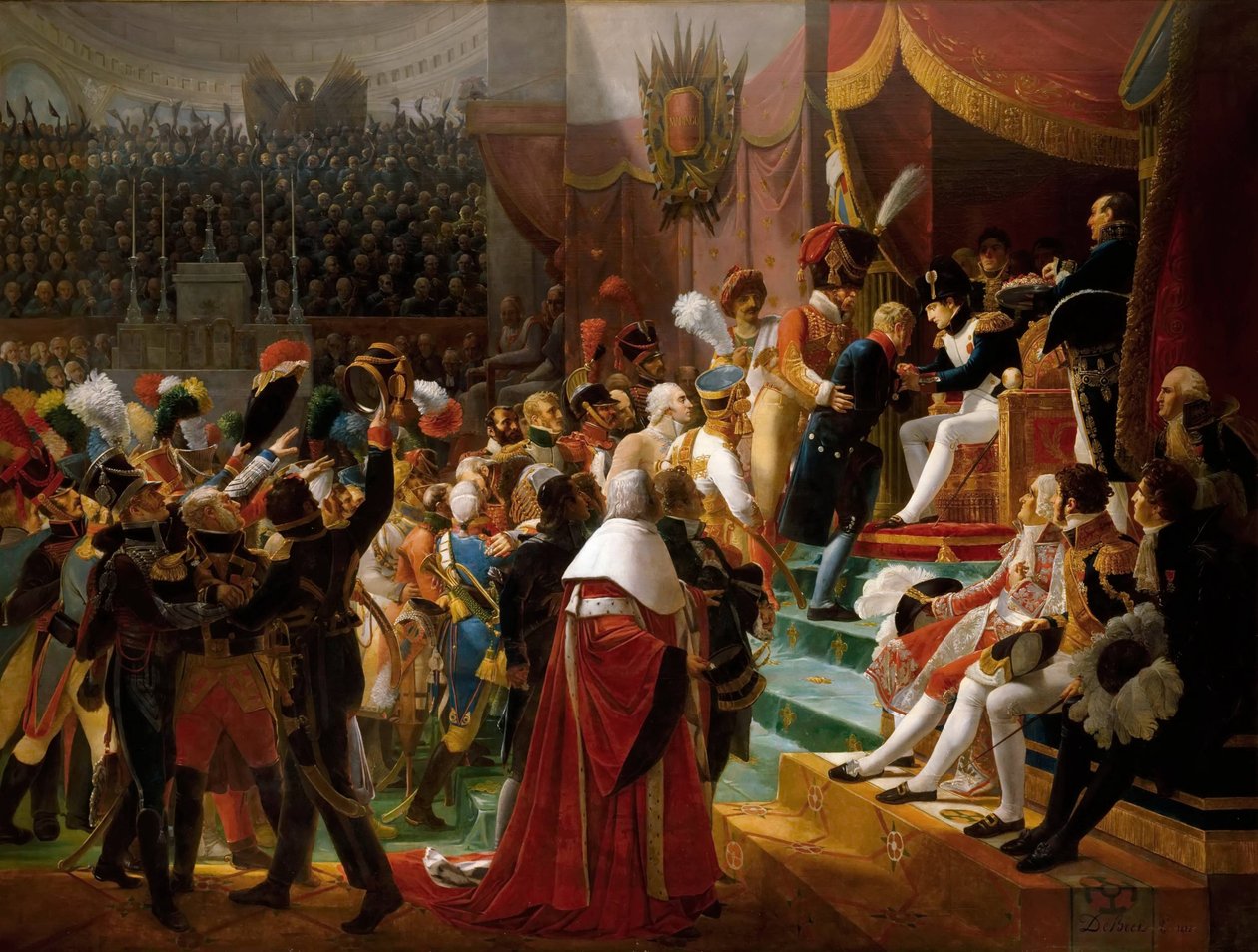 A Becsületlégió kitüntetések első kiosztása az Invalidusok templomában, 1804. július 14. alkotó: Jean Baptiste Debret