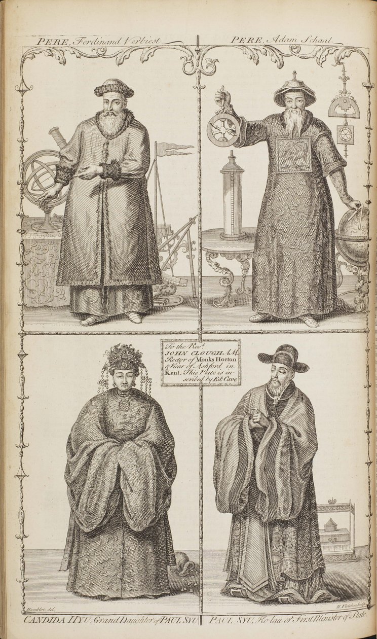 Ferdinand Verbiest, Adam Schall, Candida Xu és Xu Guangqi portréi Az e leírásából alkotó: Jean Baptiste Du Halde