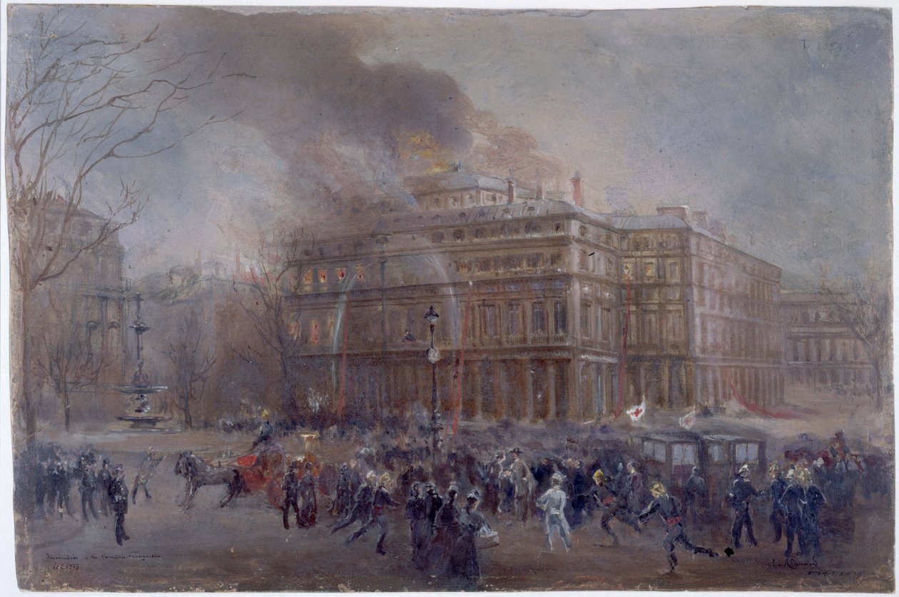 Tűz a Comédie-Française-ban, 1900. március 8., 1900 körül (olaj, karton) alkotó: Jean Baptiste Edmond Allouard