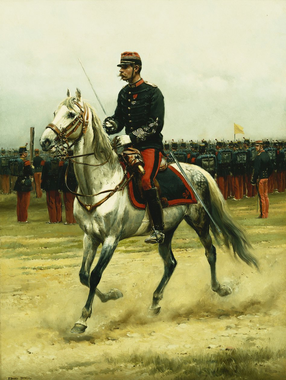 Egy lovassági tiszt áthaladó csapatok felett, 1885 alkotó: Jean Baptiste Edouard Detaille