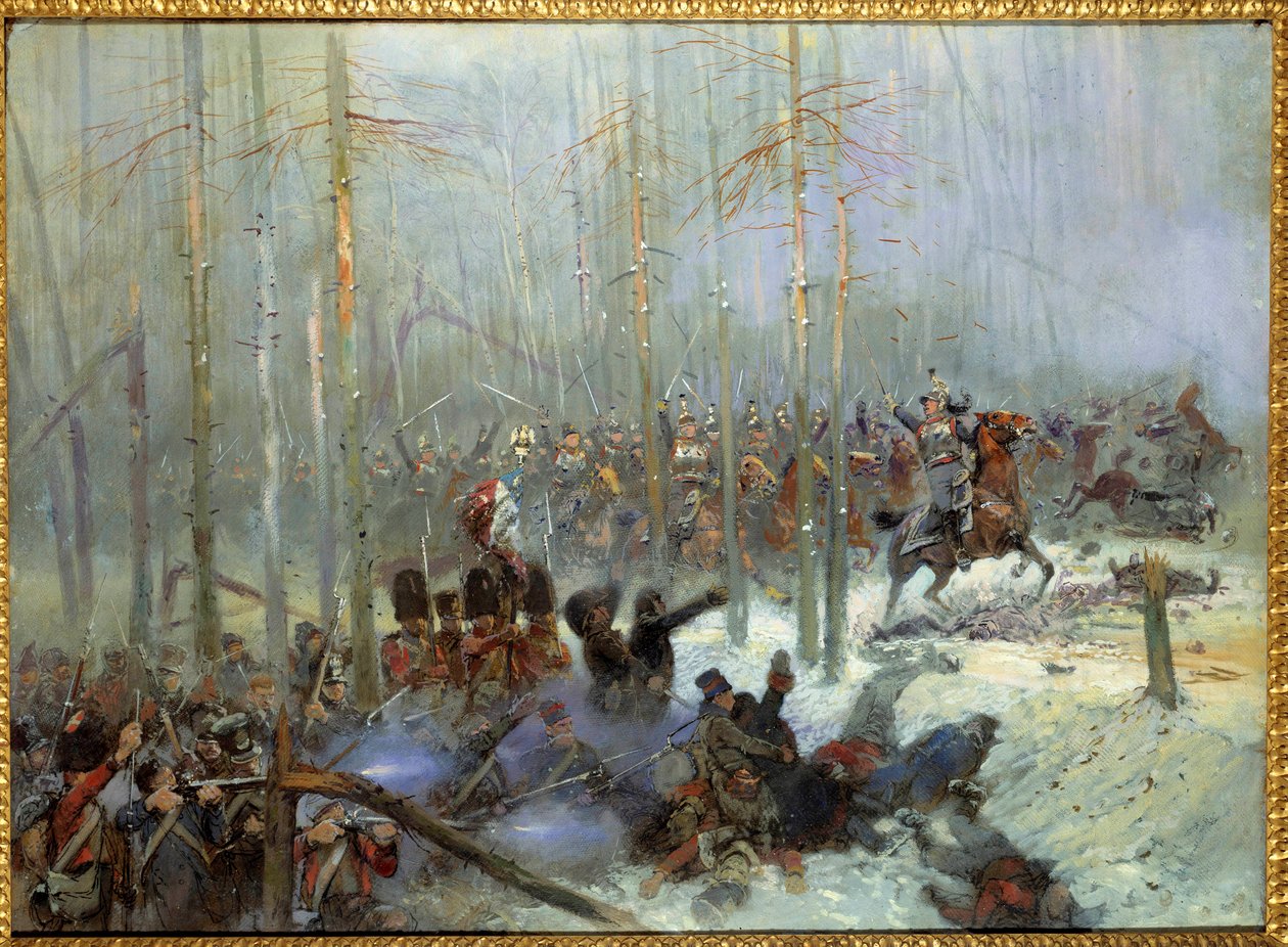 Oroszország 1812-es hadjárata: „” Dubois ezredes 7. csatahajójának rohama a Berezinánál (Beresina) 1812.11.28-án Oroszországban”” Jean-Baptiste-Edouard (Jean Baptiste Edouard) Detaille festménye (1848-1912) 19. század. Párizs, Musee de l