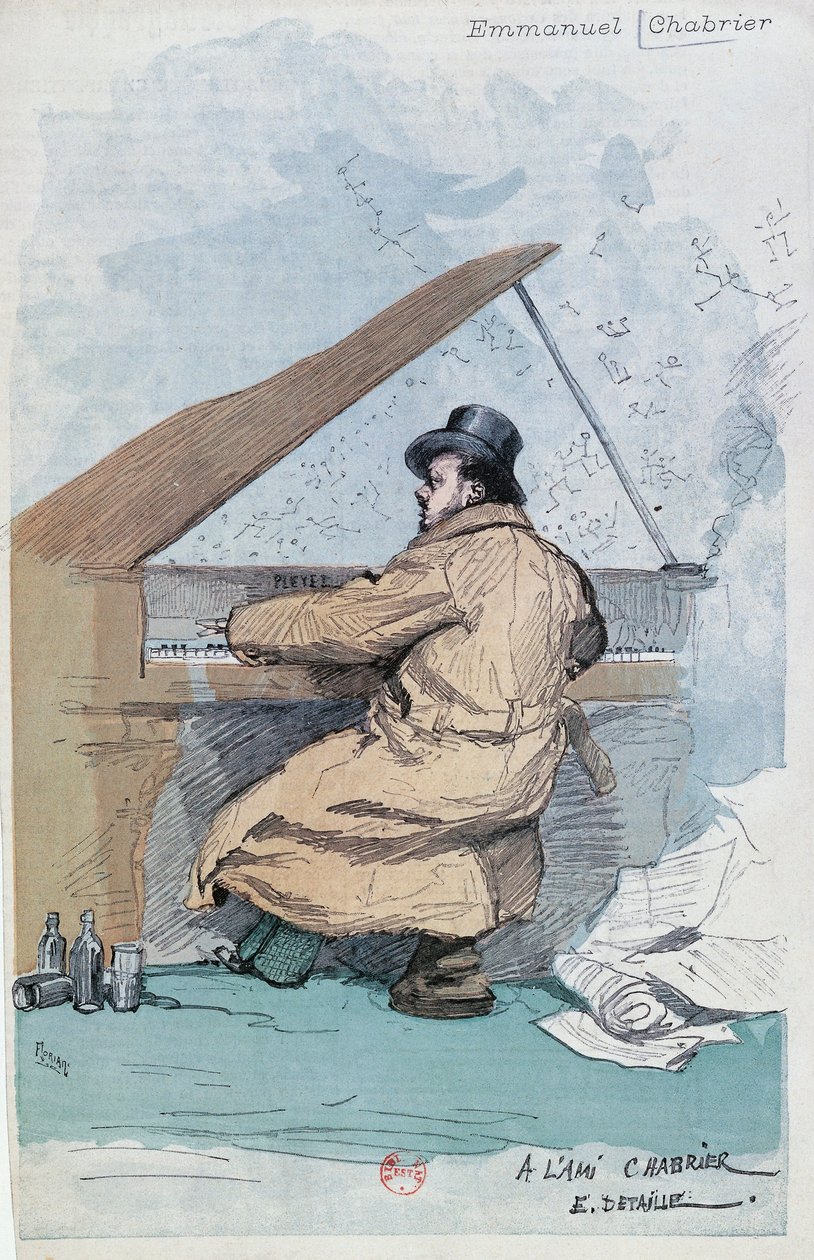 Franciaország, Párizs, Emmanuel Chabrier francia zeneszerző színes metszete alkotó: Jean Baptiste Edouard Detaille