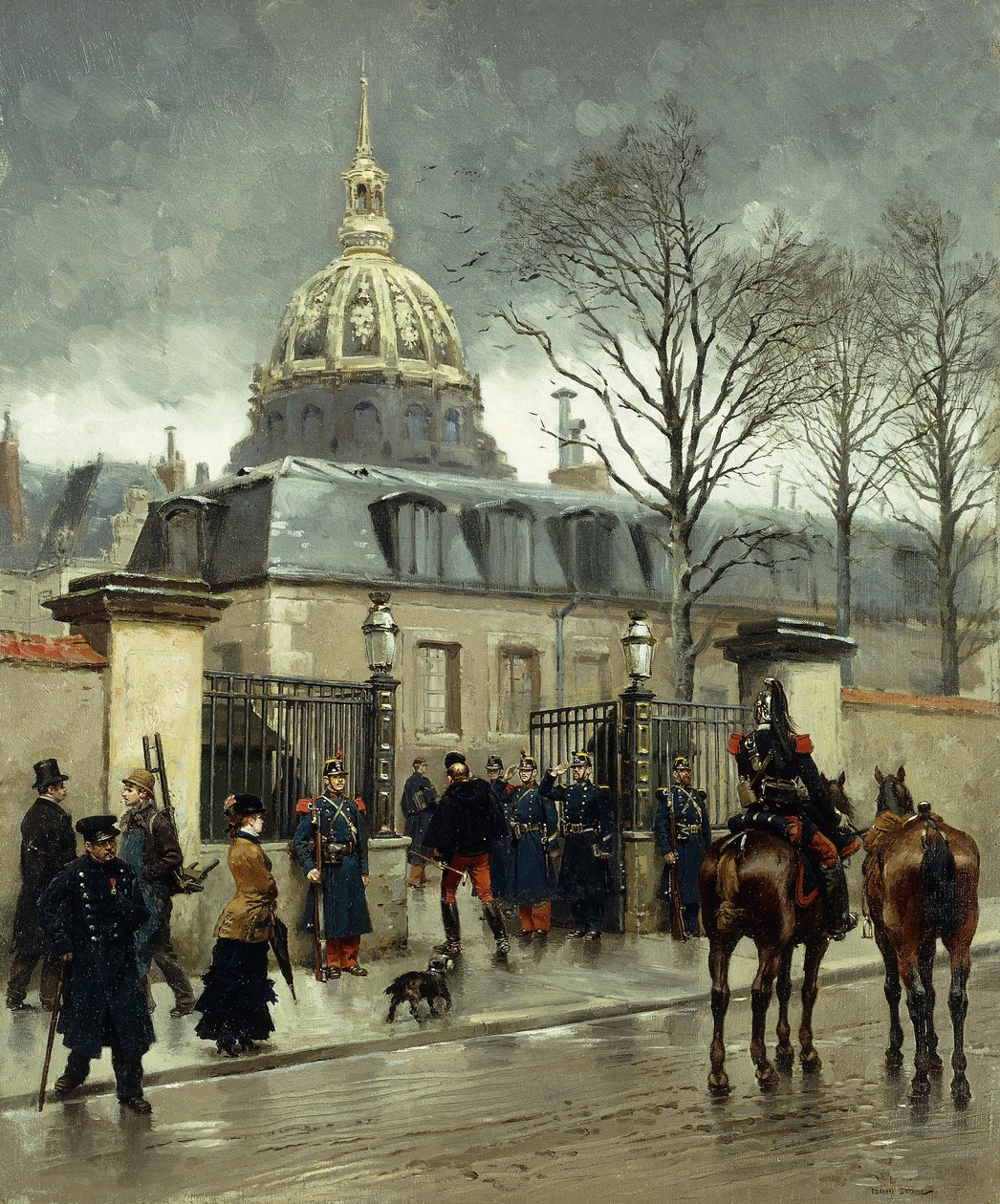 Párizs Les Invalides területén kívül, alkotó: Jean Baptiste Edouard Detaille