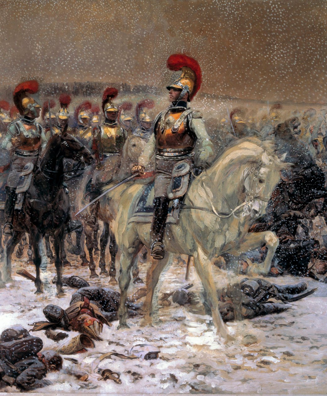 1812-es orosz hadjárat: "" Töltés előtt a karabinerek Winkowóban"" Jean-Baptiste-Edouard Detaille festménye (1848-1912) 19. század 0,89x0,79 m Párizs, Musee de l