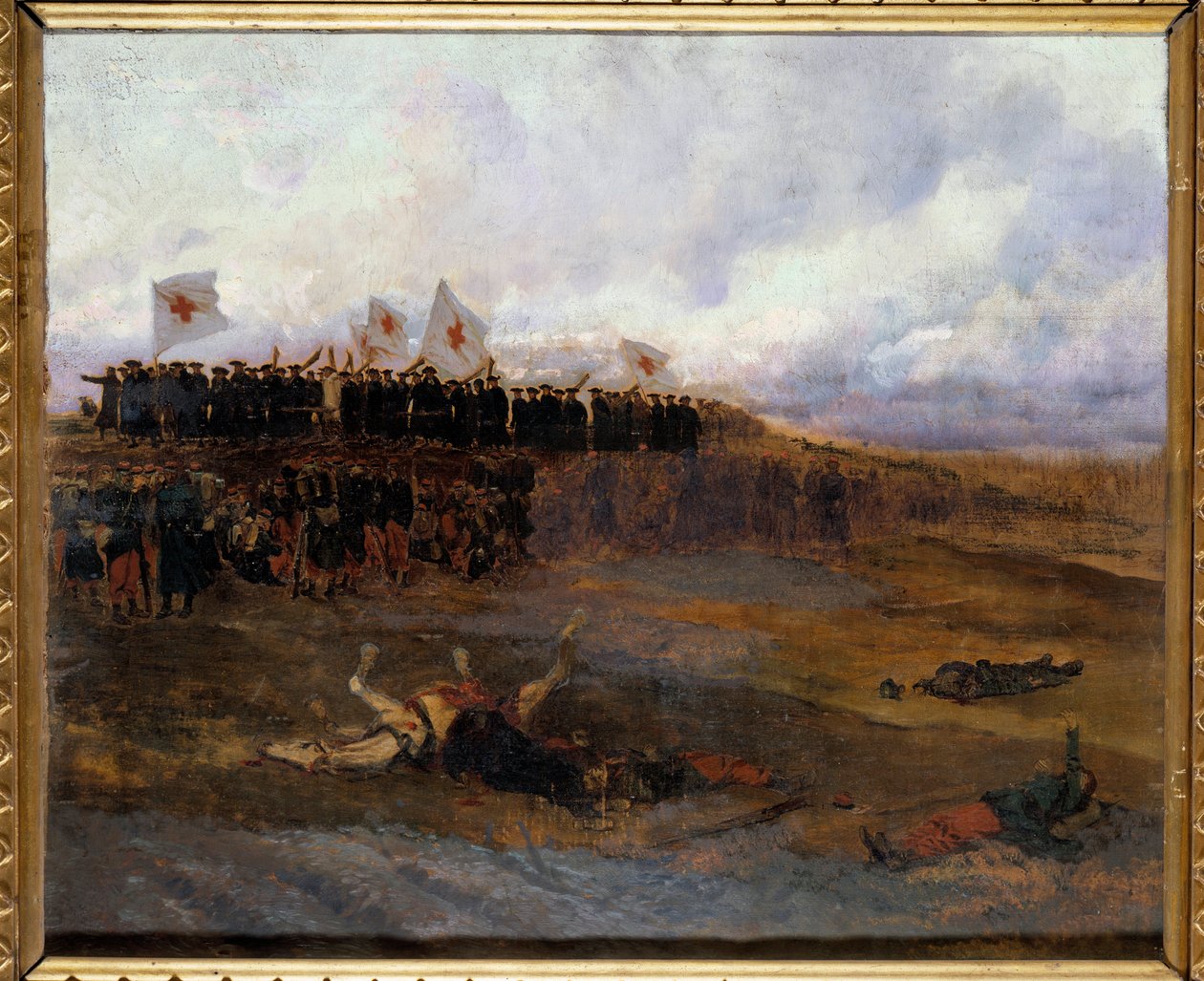 Párizs ostroma 1870: „” a keresztény tanítás iskoláinak testvérei a csatatér felé indulnak”” Edouard Detaille festménye (1848-1912) 1872 V. 0,53x0,65 m alkotó: Jean Baptiste Edouard Detaille