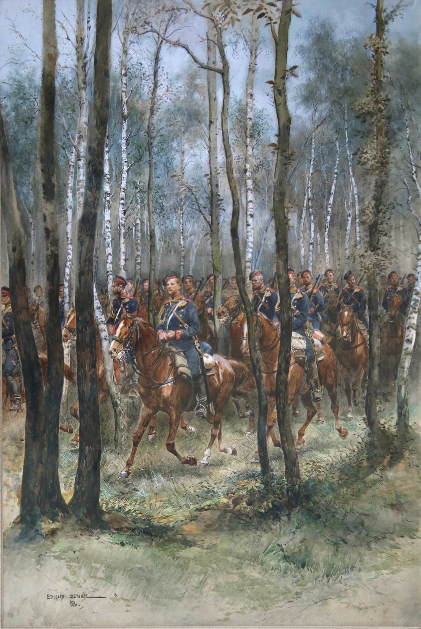 Katonák lóháton, 1884 (wc, fekete tinta és testszín papíron alkotó: Jean Baptiste Edouard Detaille