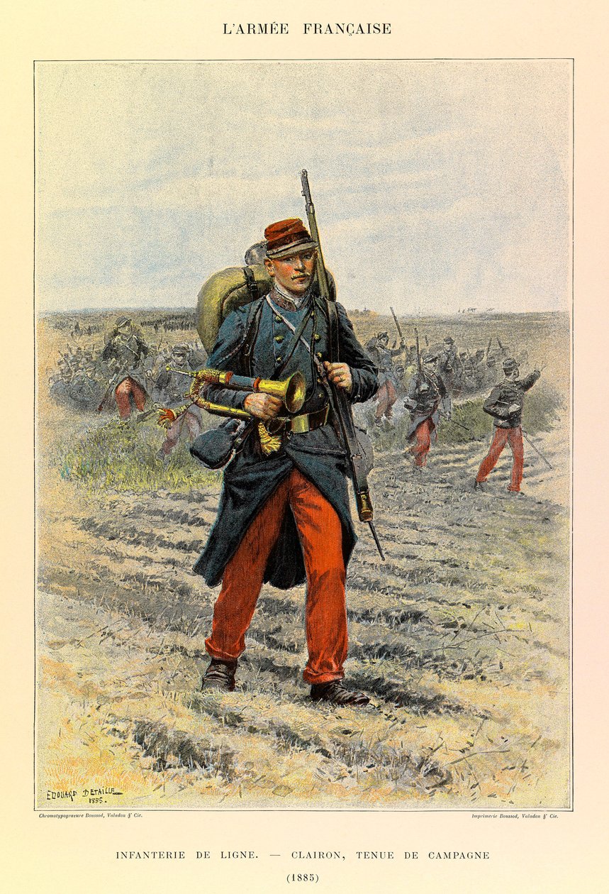 Jules Richard kapitány francia hadseregének típusai és egyenruhái, illusztrálta Edouard Detaille (1848-1912): Clairon tábori ruhában 1885-ben, magángyűjtemény. alkotó: Jean Baptiste Edouard Detaille