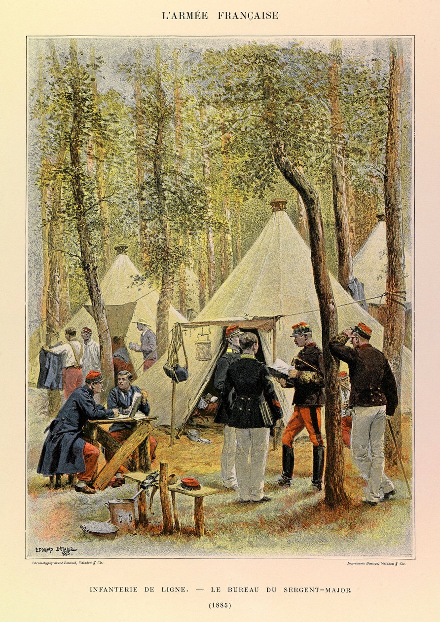 Jules Richard százados francia hadseregének típusai és egyenruhái, illusztrálta Edouard Detaille (1848-1912): Sor gyalogság: Az őrmester hivatala 1885-ben, magángyűjtemény alkotó: Jean Baptiste Edouard Detaille