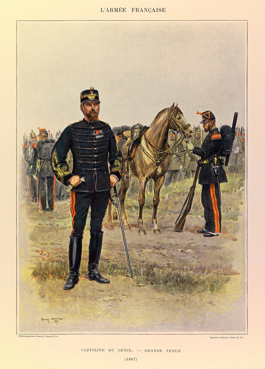 Jules Richard kapitány francia hadseregének típusai és egyenruhái, illusztrálta: Edouard Detaille (1848-1912): A dzsinn kapitánya nagyszerű ruhában 1887-ben, Magángyűjtemény alkotó: Jean Baptiste Edouard Detaille