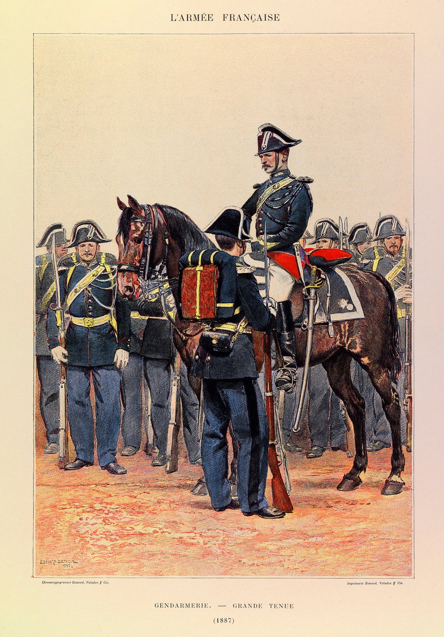 Jules Richard százados francia hadseregének típusai és egyenruhái, illusztrálta: Edouard Detaille (1848-1912): Gendarmerie en grande attire en 1887, Collection Partiale alkotó: Jean Baptiste Edouard Detaille