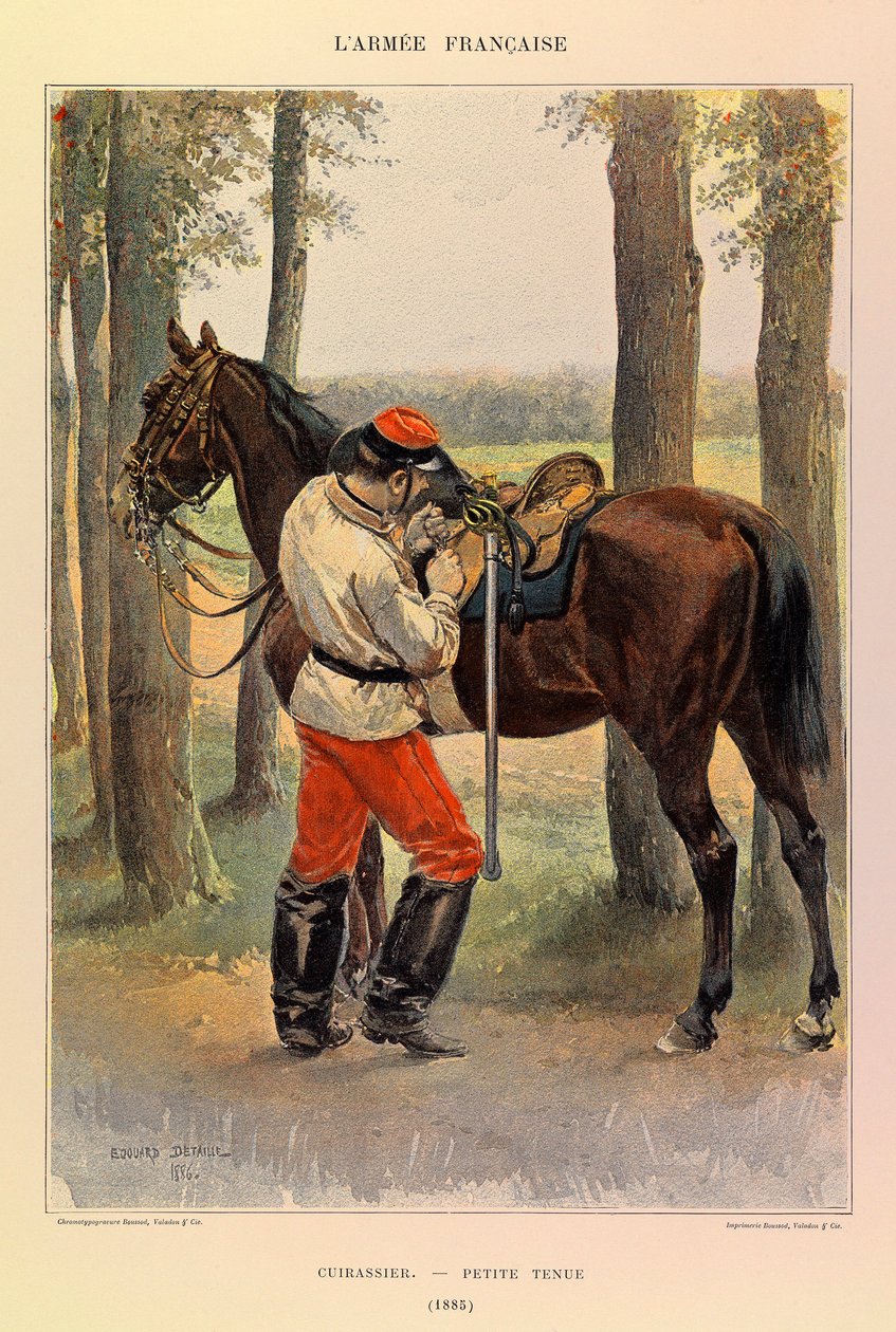 Jules Richard kapitány francia hadseregének típusai és egyenruhái, illusztrálta: Edouard Detaille (1848-1912): Cuirassier kisruhában 1885-ben, Magángyűjtemény alkotó: Jean Baptiste Edouard Detaille