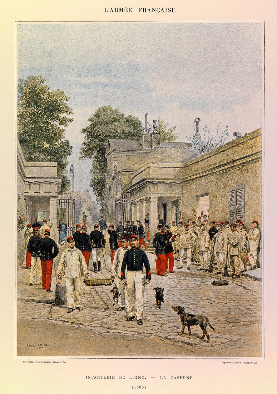 Jules Richard százados francia hadseregének típusai és egyenruhái, illusztrálta: Edouard Detaille (1848-1912): Gyalogság sor: A laktanya 1885-ben, Magángyűjtemény alkotó: Jean Baptiste Edouard Detaille