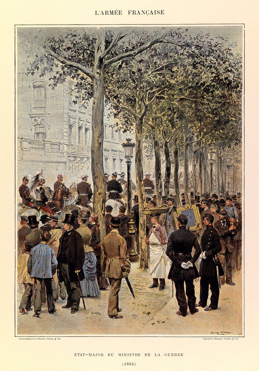 Jules Richard százados francia hadseregének típusai és egyenruhái, illusztrálta: Edouard Detaille (1848-1912): A hadügyminiszter állománya 1884-ben, Magángyűjtemény alkotó: Jean Baptiste Edouard Detaille