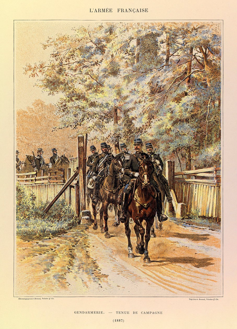 Jules Richard százados francia hadseregének típusai és egyenruhái, illusztrálta: Edouard Detaille (1848-1912): Csendőrség terepruhában 1887-ben, Magángyűjtemény alkotó: Jean Baptiste Edouard Detaille