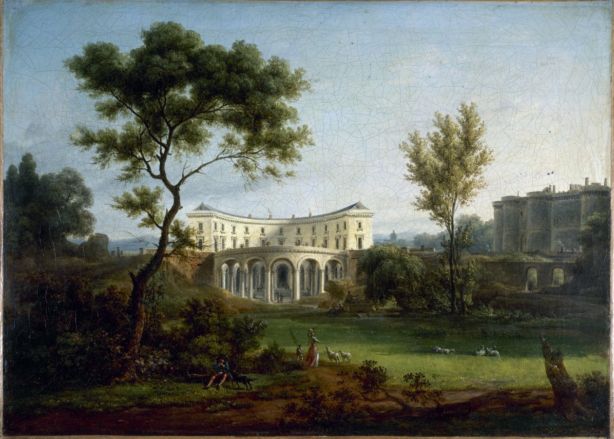 Beaumarchais háza és a Bastille, 1788 körül (olaj, vászon) alkotó: Jean Baptiste Genillion