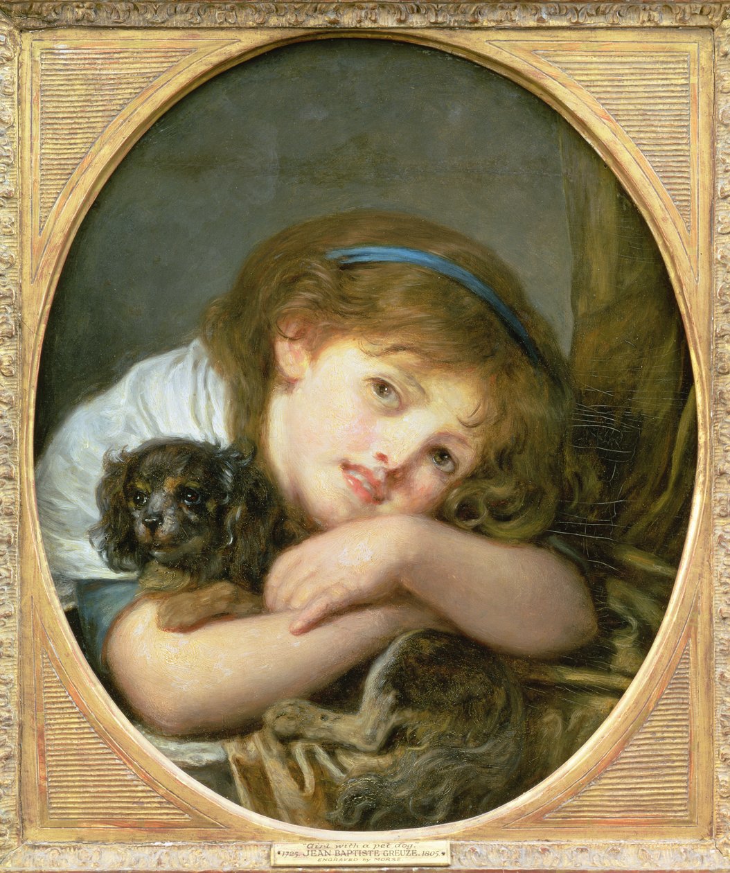 Egy lány házi kutyával (olaj a panelen) alkotó: Jean Baptiste Greuze