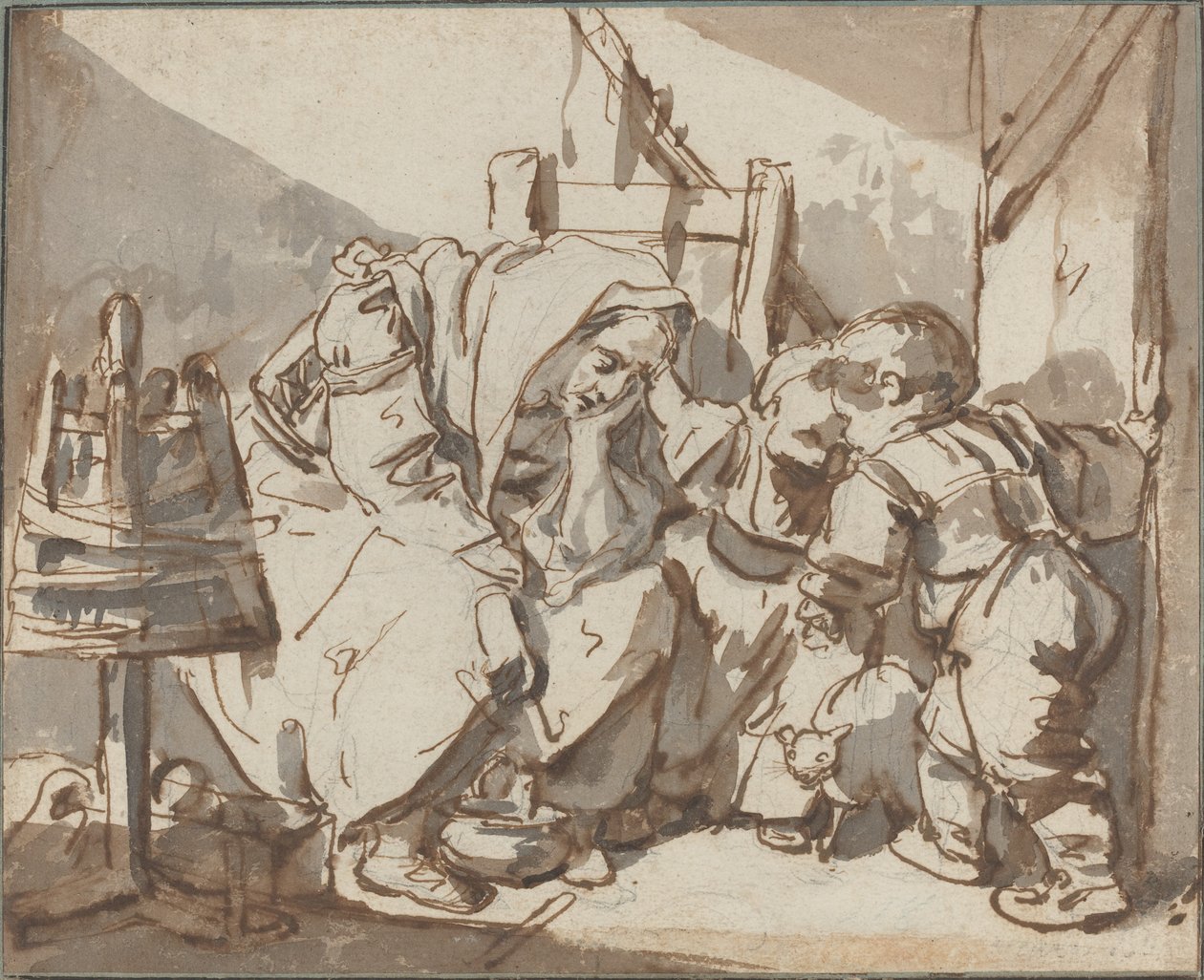 Fáradt nő két gyerekkel alkotó: Jean Baptiste Greuze