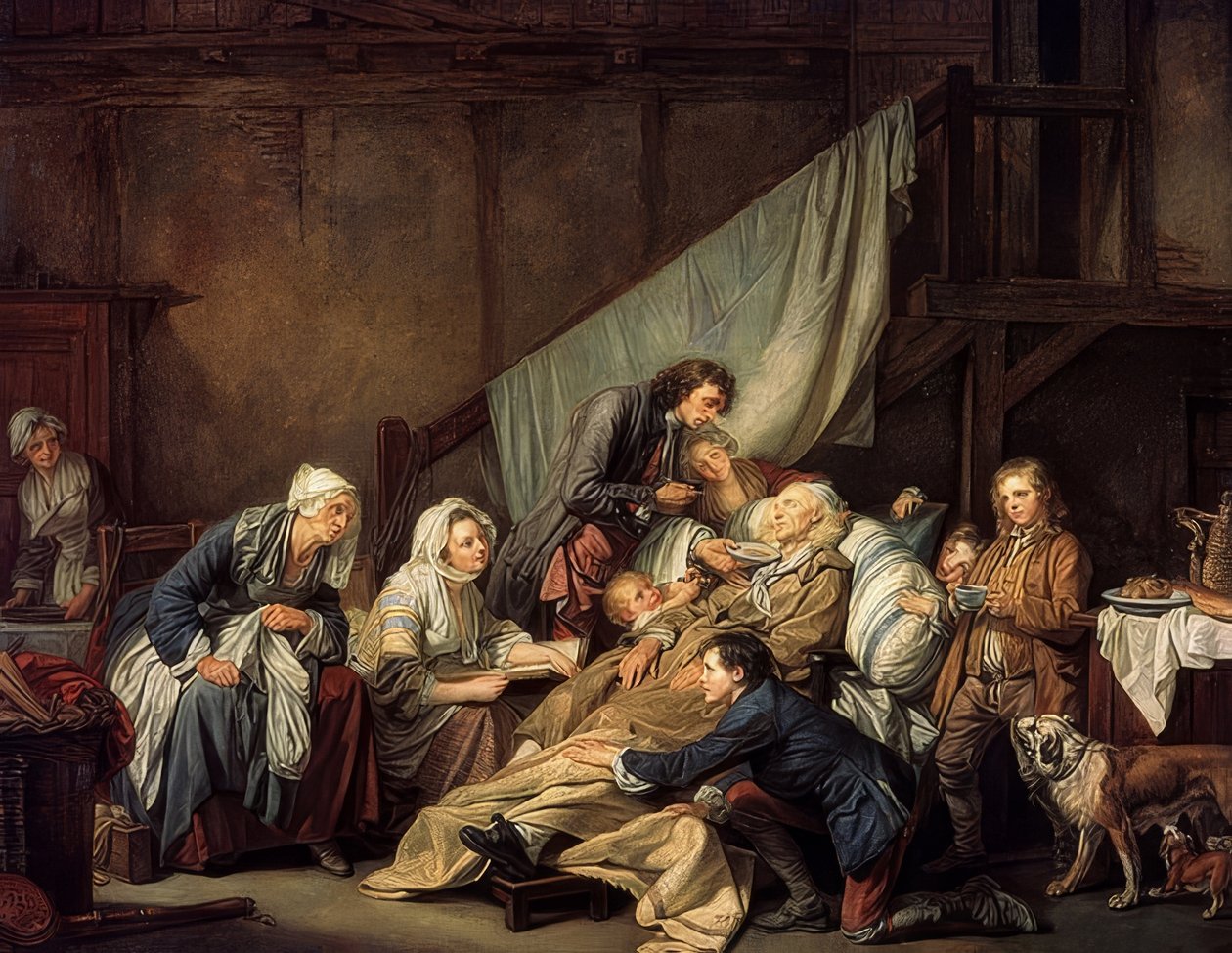 A jó nevelés gyümölcsei (The Paralytic). 1763 alkotó: Jean Baptiste Greuze