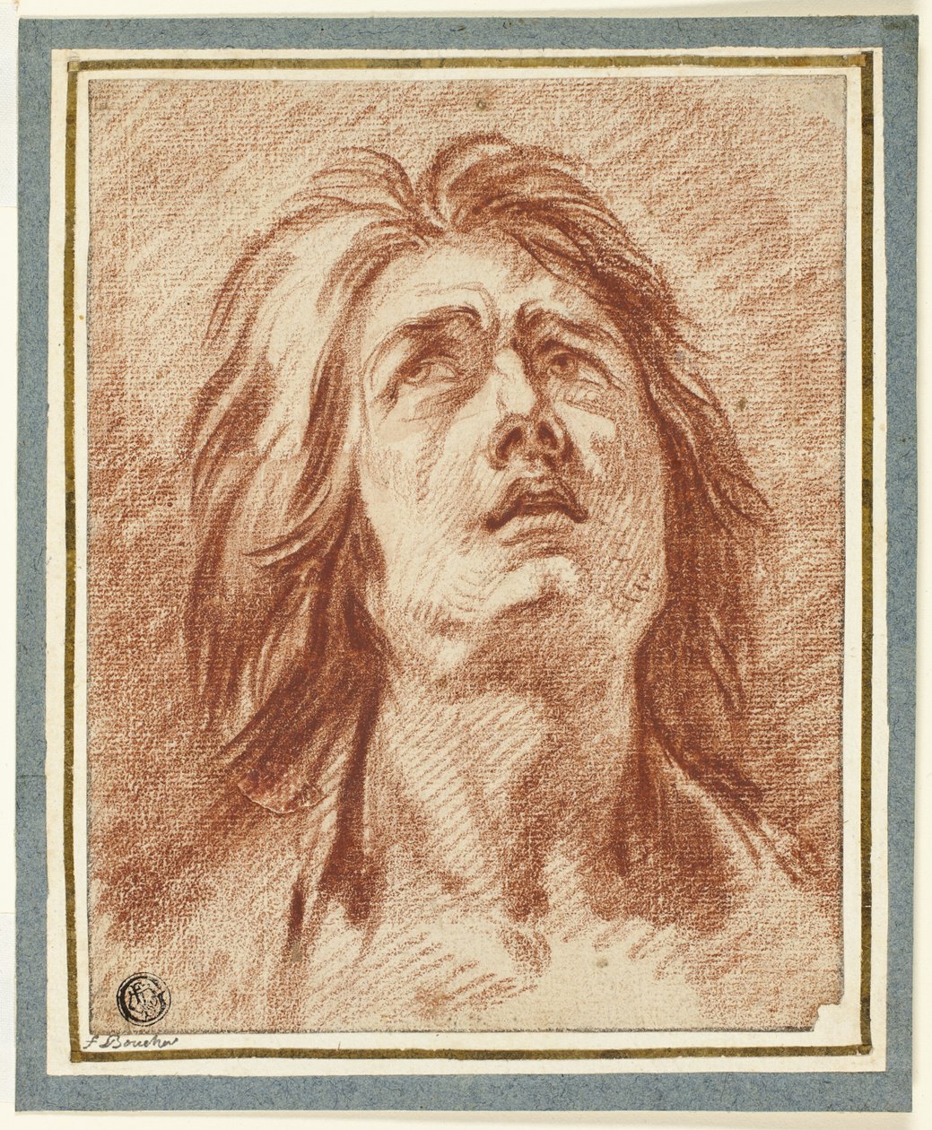 Vészhelyzet: Egy nő feje felfelé néz alkotó: Jean Baptiste Greuze