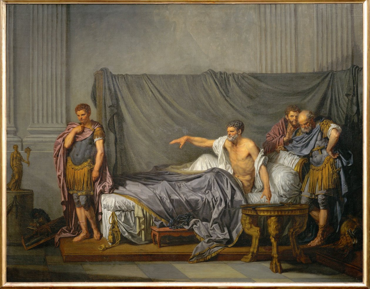 Lucius Septimius Severus császár azzal vádolja fiát, Caracallát, hogy ő tervelte ki a meggyilkolását ... alkotó: Jean Baptiste Greuze