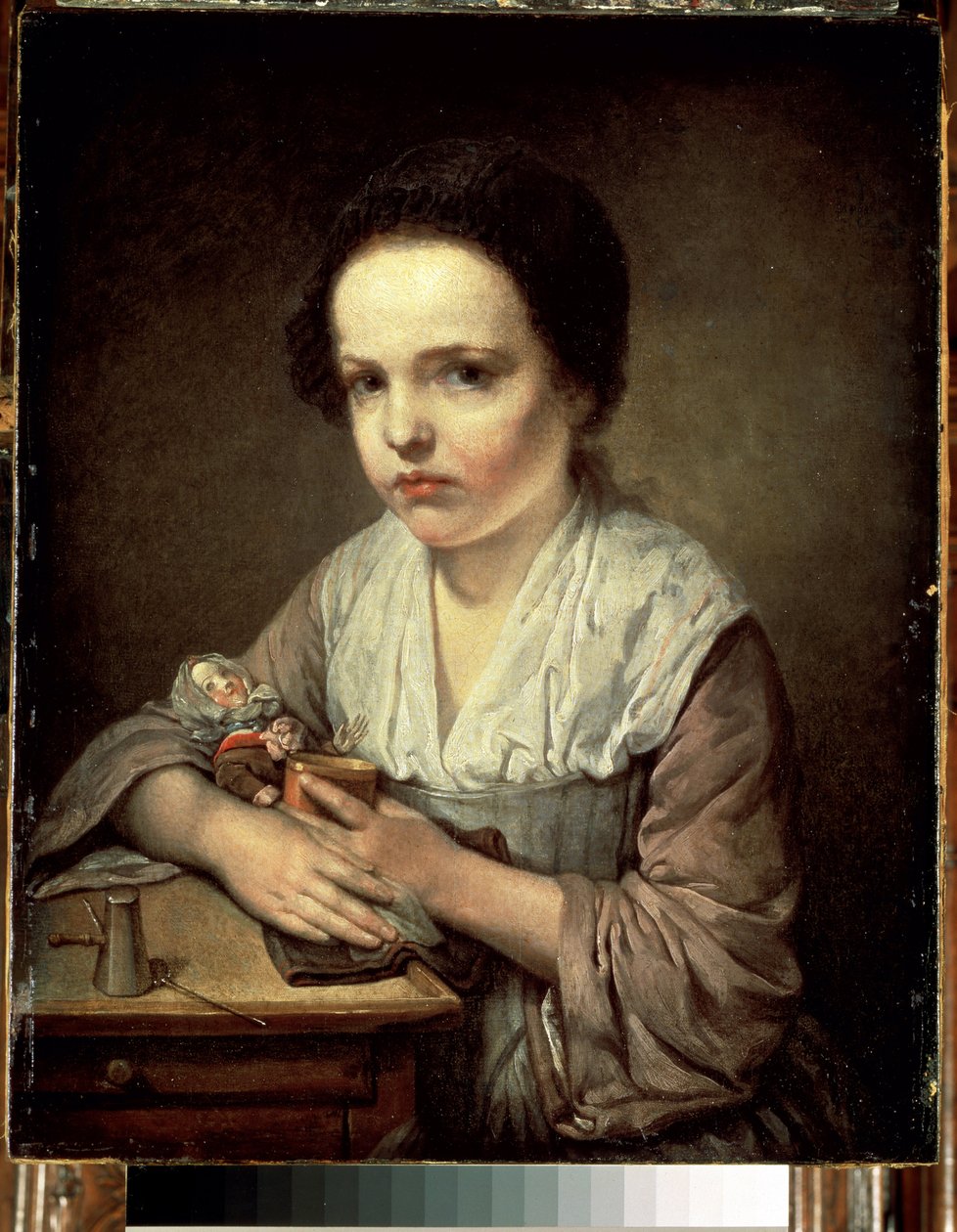 ""Petite fille a la poupee"" (Lány egy babával) Jean Baptiste Greuze (1725-1805) festménye 1750 Méret: 65x55 cm Ermitázs Múzeum, Szentpétervár alkotó: Jean Baptiste Greuze