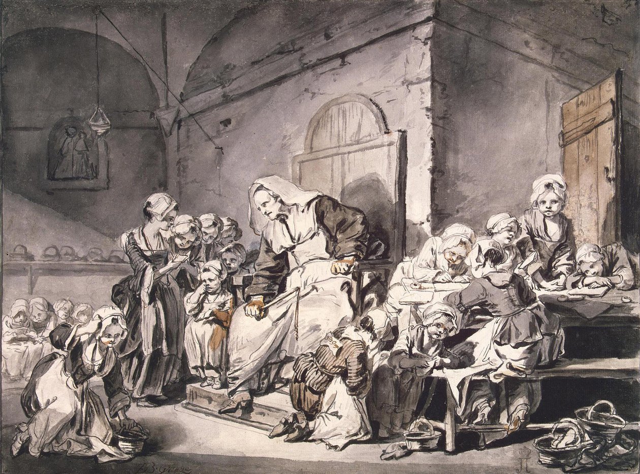 Greuze, Jean-Baptiste iskolai tanár (1725-1805). Toll, ecset, szürke és barna színű, akvarell papíron, méret: 27,8x33,8, kb 1764-1765, Állami Ermitázs, Szentpétervár alkotó: Jean Baptiste Greuze