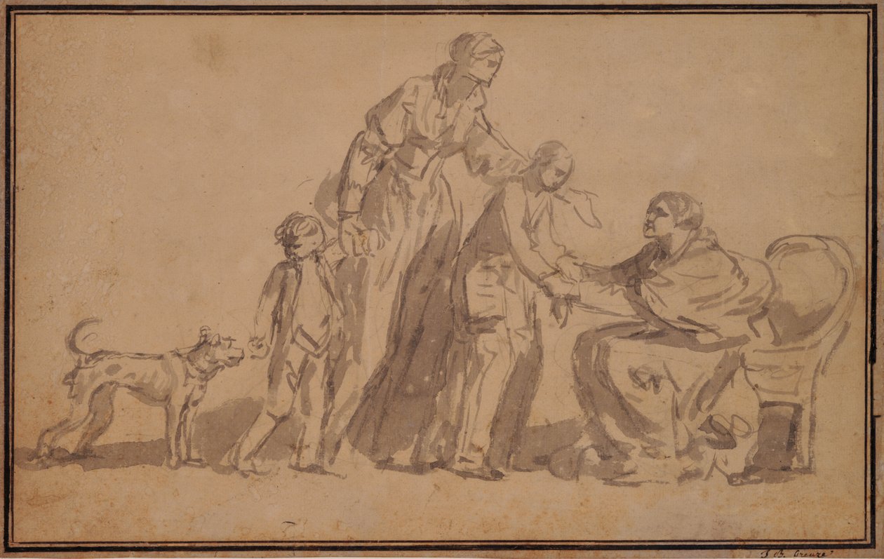 Két gyermeket és anyát egy idős ápolónő fogadott alkotó: Jean Baptiste Greuze