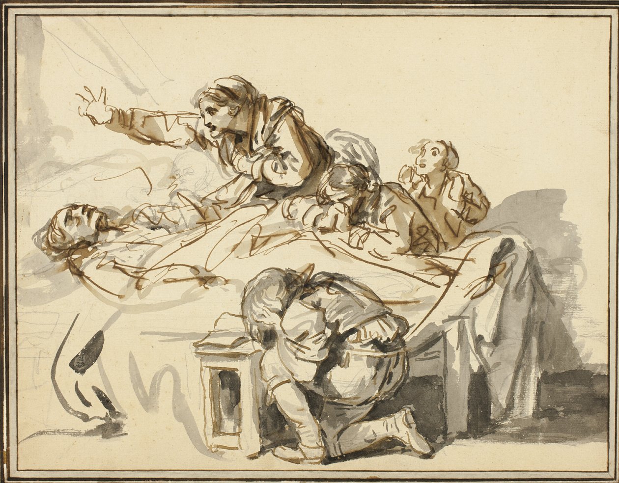 Egy halott férfit gyászoló nők és gyerekek alkotó: Jean Baptiste Greuze