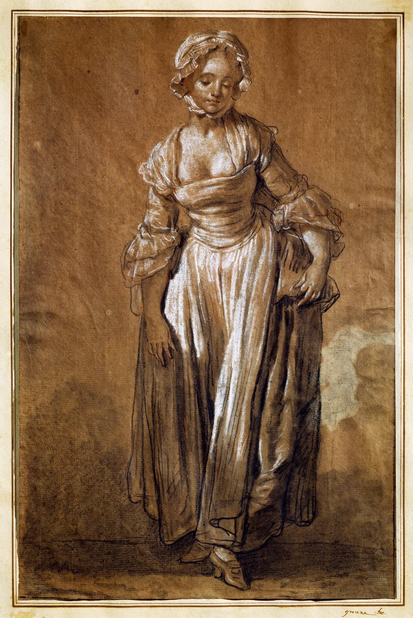 Fiatal lány áll, Jean-Baptiste Greuze rajza (1725-1805) alkotó: Jean Baptiste Greuze