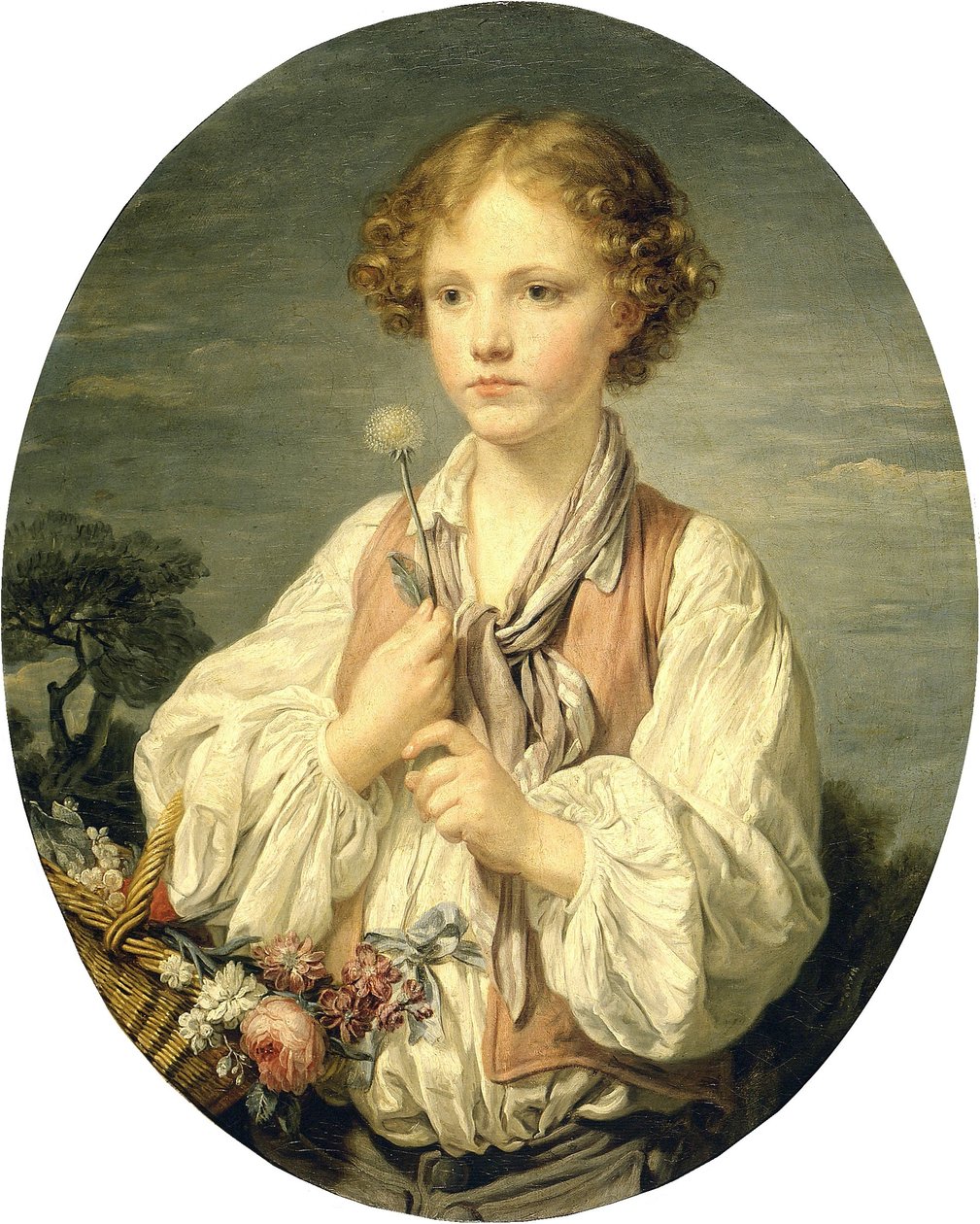 Fiatal pásztor virággal a kezében alkotó: Jean Baptiste Greuze