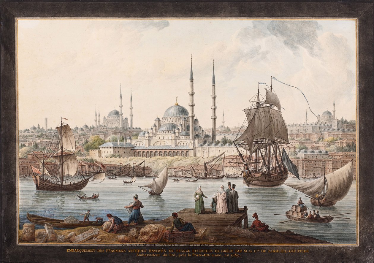 A Yeni Cami és Isztambul kikötője, a 18. század második fele. alkotó: Jean Baptiste Hilair